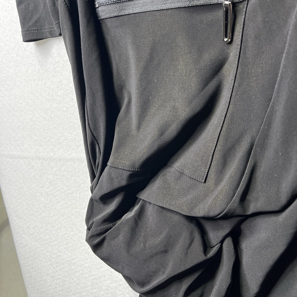 IC Collection Black Avant Garde Zip Front Ruched Bubble Hem Dress Sm Gold Specs - Picture 9 of 15